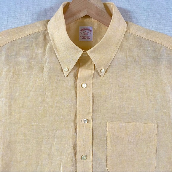 BROOKS BROTHERS 346 MEN’S 100% LINEN SHIRT YELLOW SIZE LARGE - Picture 12 of 15